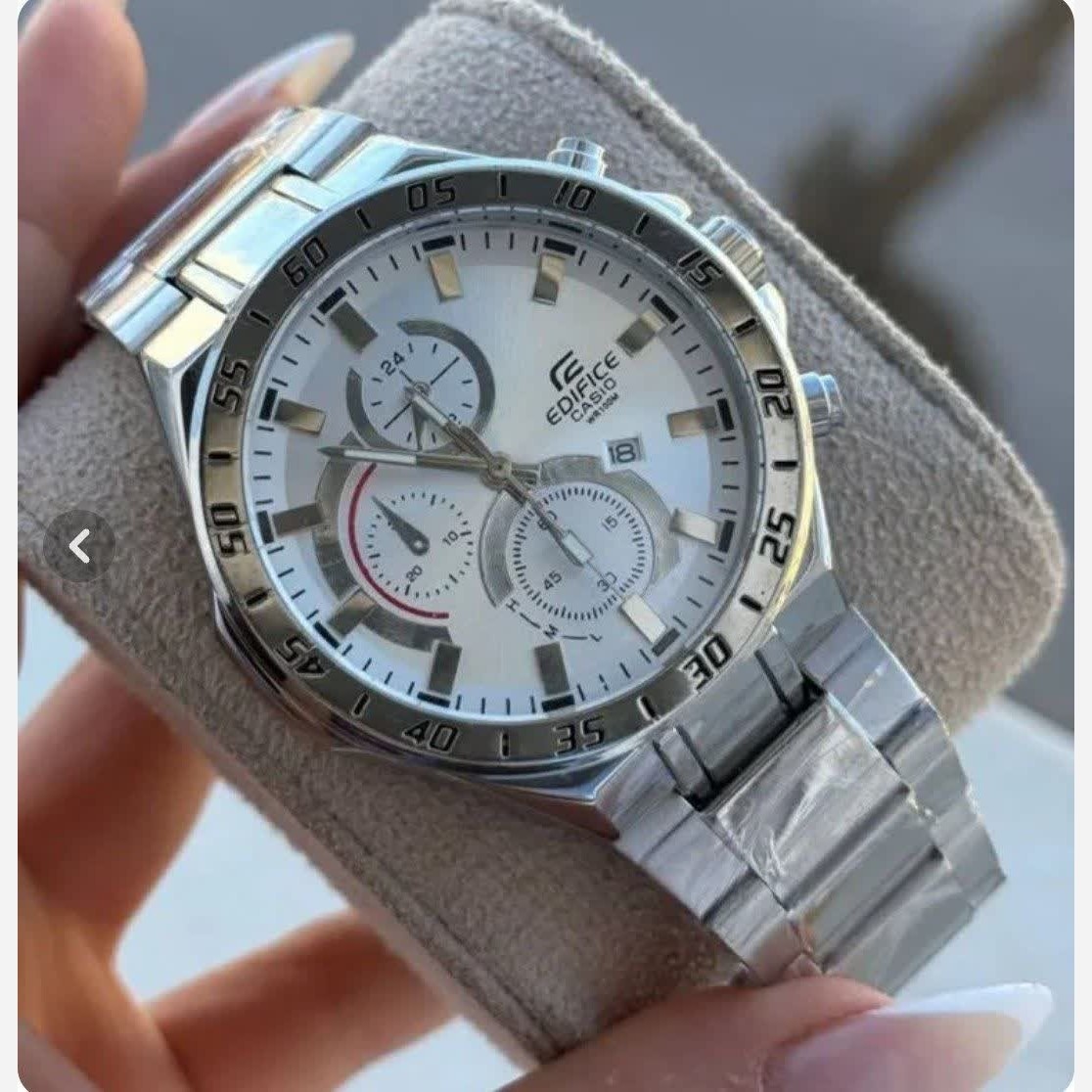 ساعت مچی مردانه کاسیو CASIO EDIFICE موتور ژاپنی صفحه سفید دور سفید