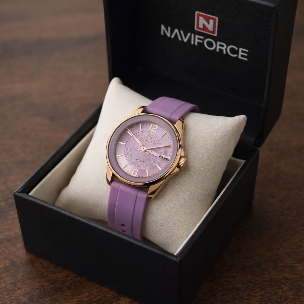 ساعت مچی عقربه ای زنانه نیوی فورس NAVIFORCE مدل Nf5068 بنفش کمرنگ