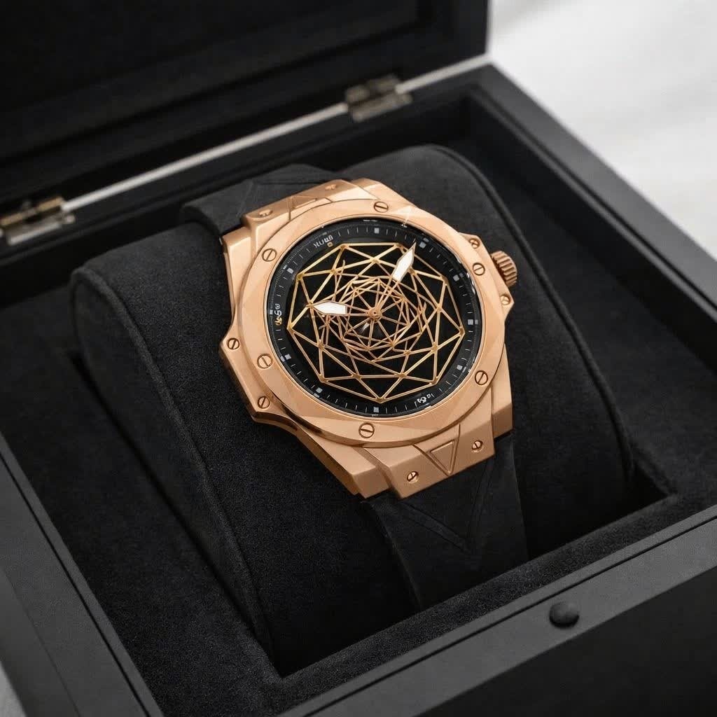 ساعت مچی مردانه هابلوت کهکشانی HUBLOT مشکی رزگلد