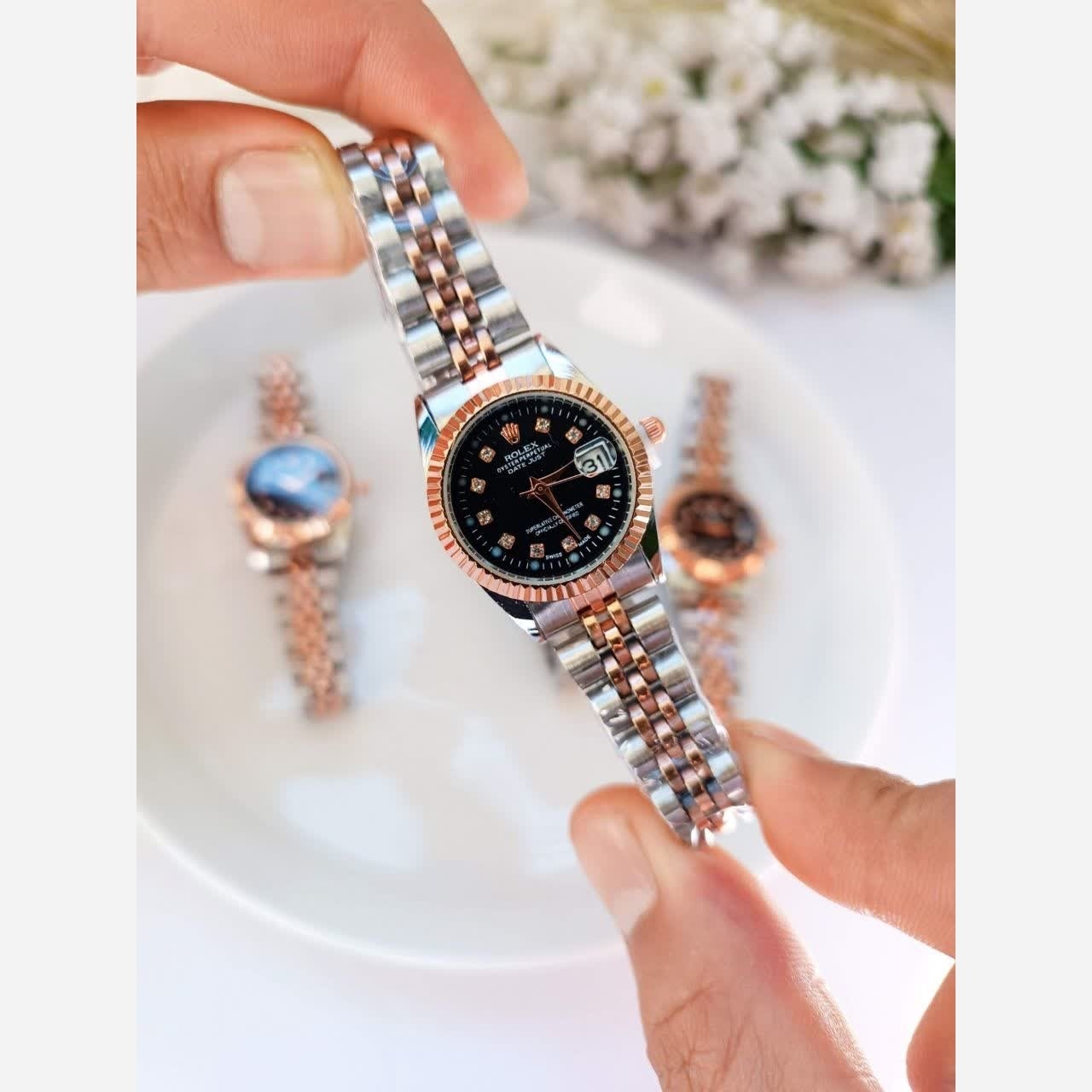 ساعت مچی زنانه رولکس دیت جاست ROLEX Date just نقره ای سرمه ای