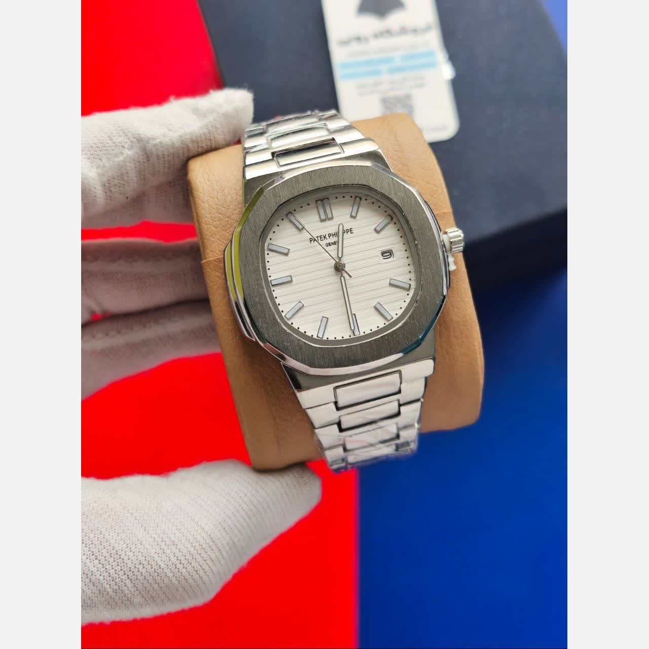 ساعت مچی عقربه ای مردانه پتک فیلیپ PATEK PHILPPE قفل مخفی صفحه سفید