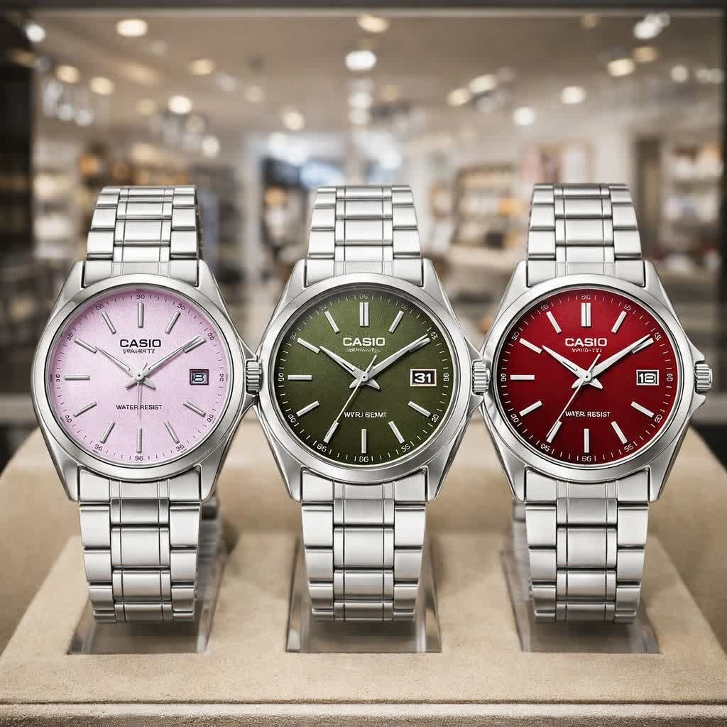 ساعت مچی زنانه کاسیو CASIO ژاپنی نقره ای سبز + جعبه