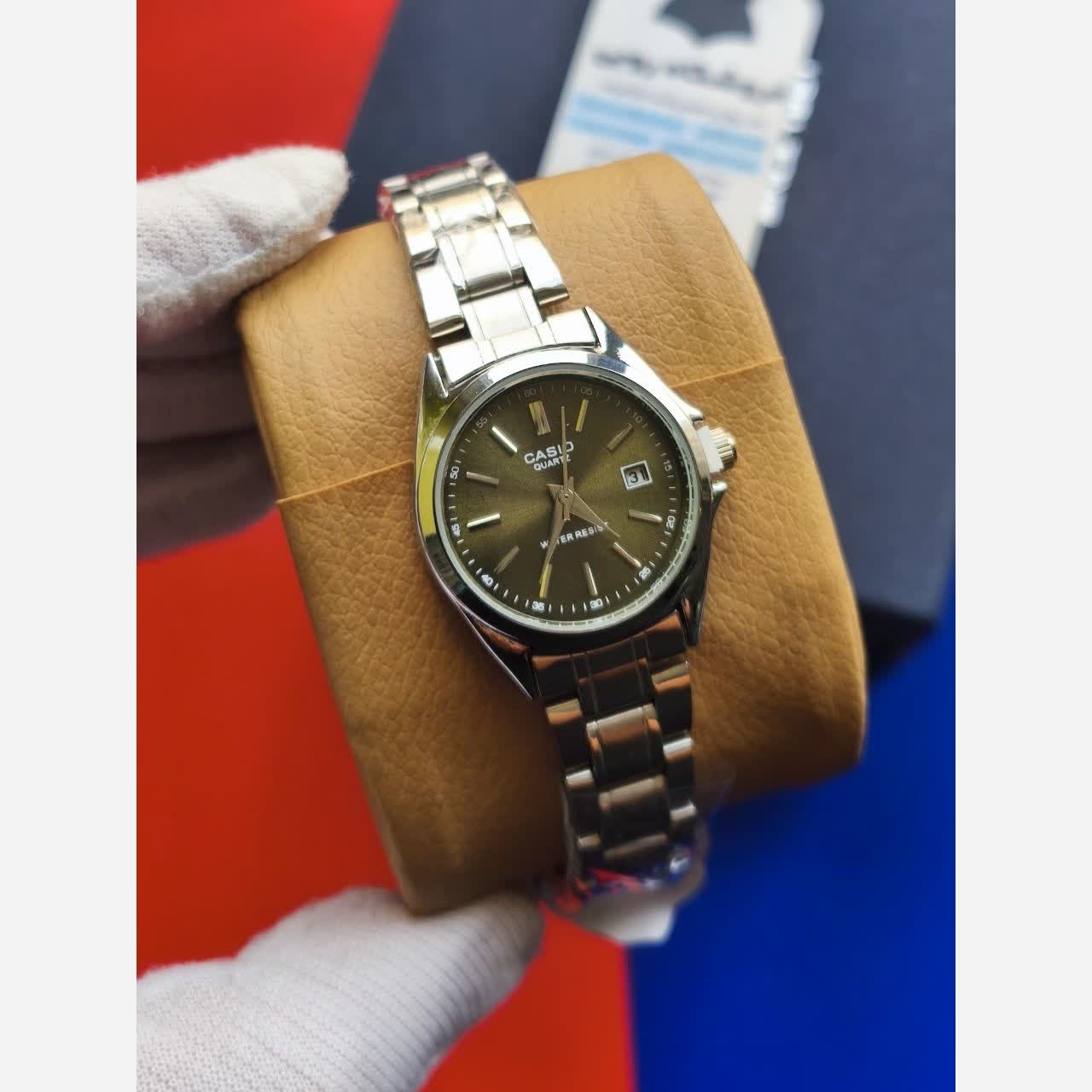 ساعت مچی زنانه کاسیو CASIO ژاپنی نقره ای سبز + جعبه