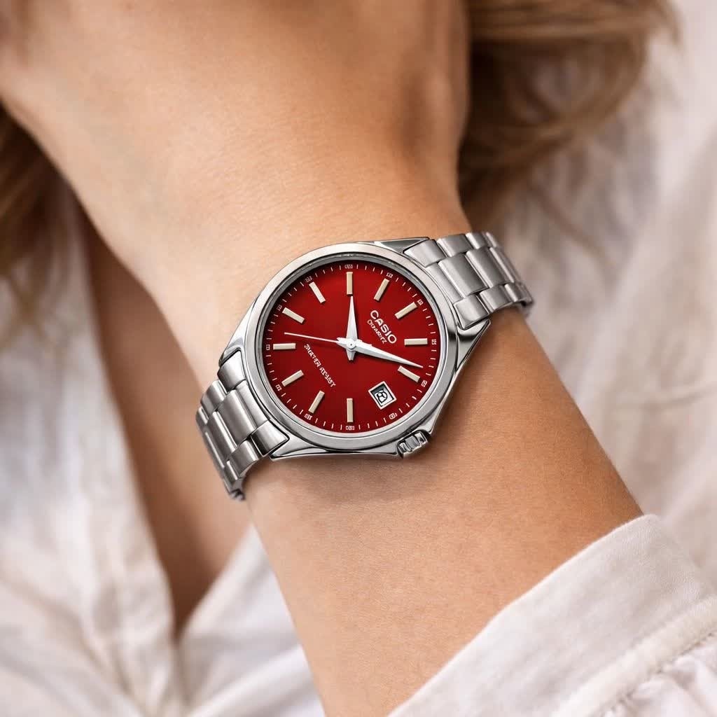 ساعت مچی زنانه کاسیو CASIO ژاپنی نقره ای سرخ + جعبه