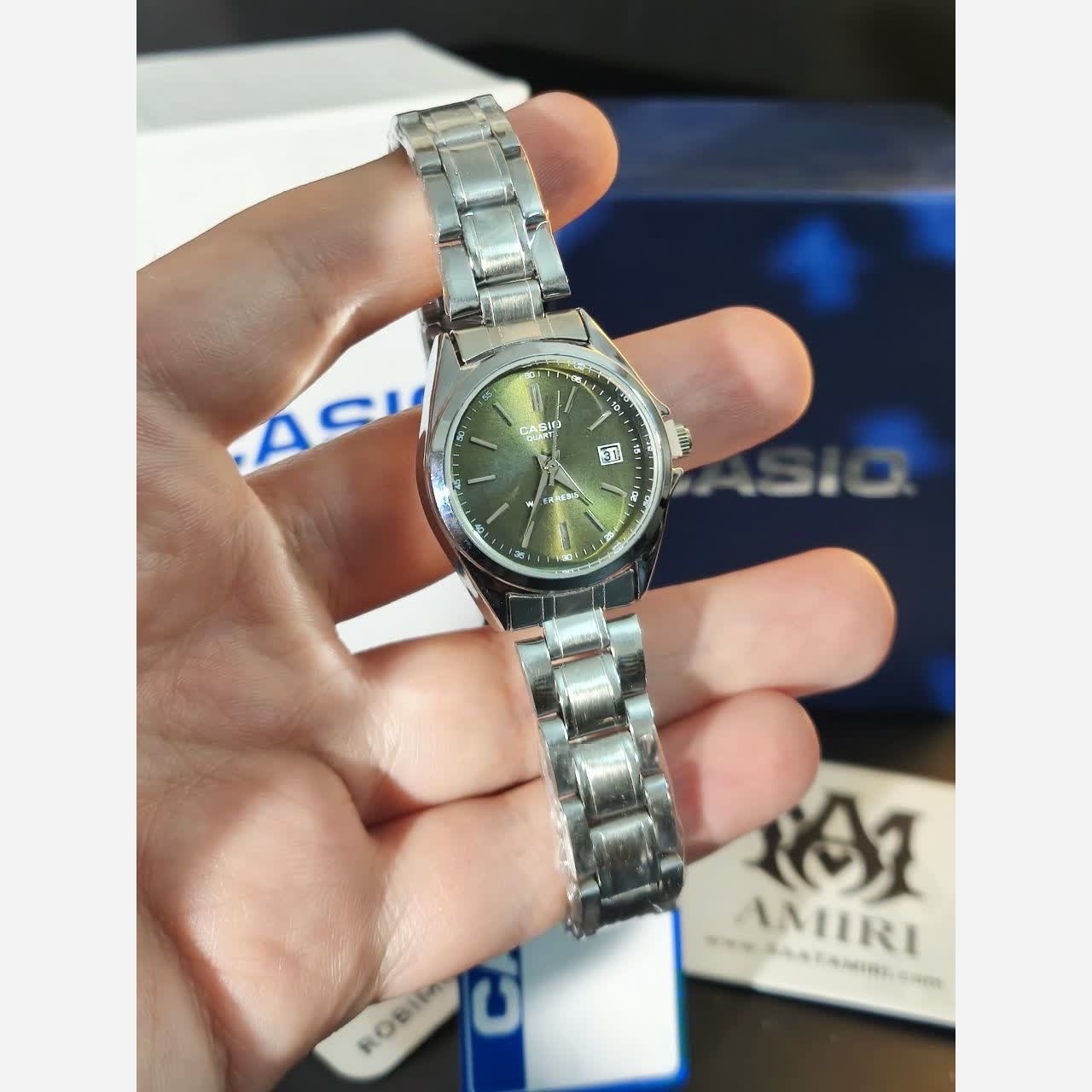 ساعت مچی زنانه کاسیو CASIO ژاپنی نقره ای سبز + جعبه