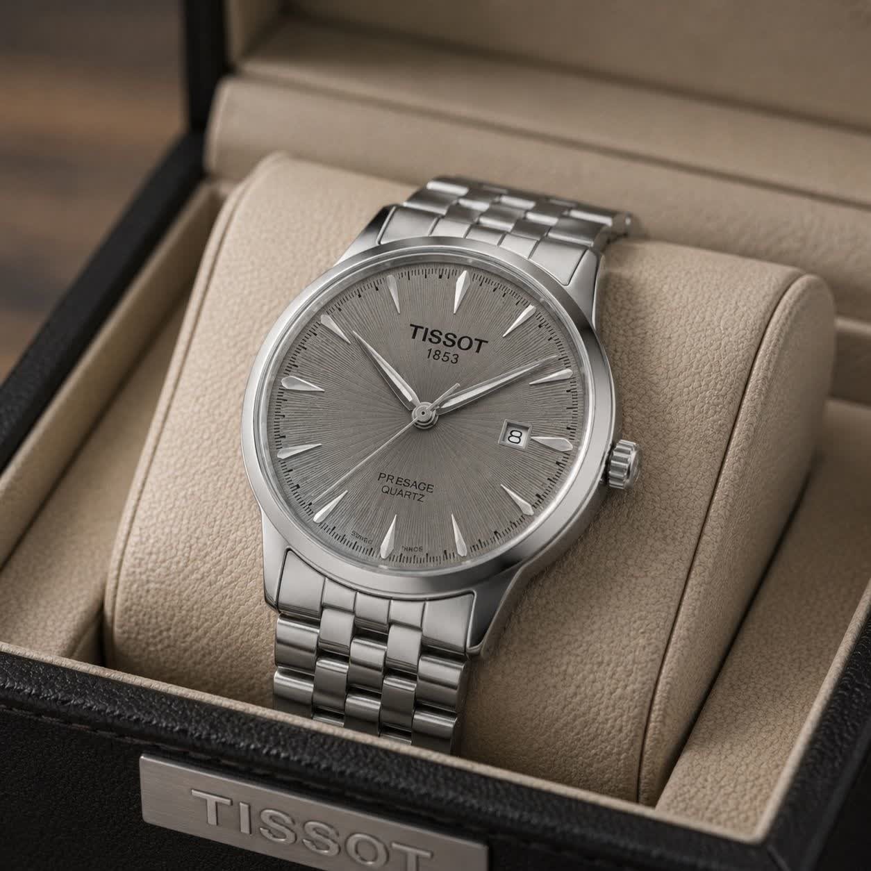 ساعت مچی کوارتز مردانه تیسوت TISSOT ارجینال قفل مخفی صفحه طوسی