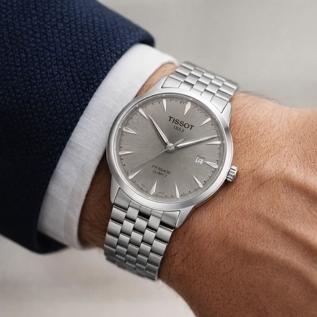 ساعت مچی کوارتز مردانه تیسوت TISSOT ارجینال قفل مخفی صفحه طوسی