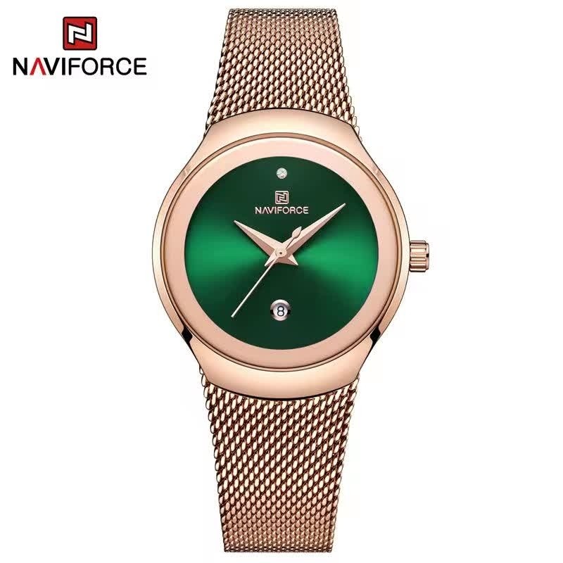 ساعت مچی عقربه ای زنانه نیوی فورس NAVIFORCE مدل Nf5004 موتور ژاپن صفحه سبز