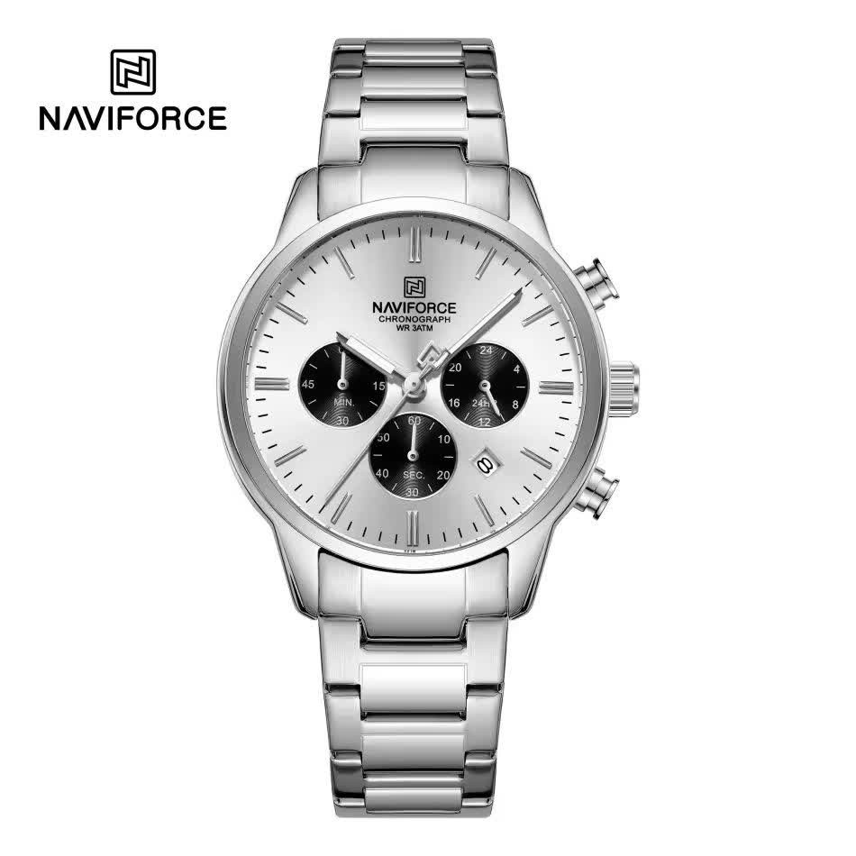 ساعت مچی کرنوگراف مردانه نیوی فورس NAVIFORCE مدل Nf8076 موتور ژاپن صفحه سفید