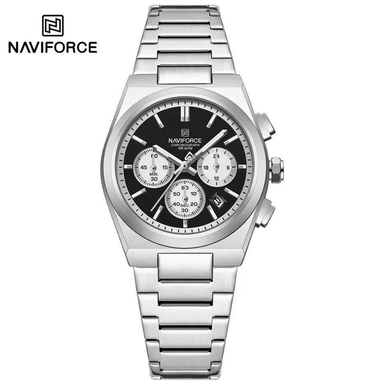 ساعت مچی کرنوگراف زنانه نیوی فورس NAVIFORCE مدل Nf8048 موتور ژاپن صفحه مشکی
