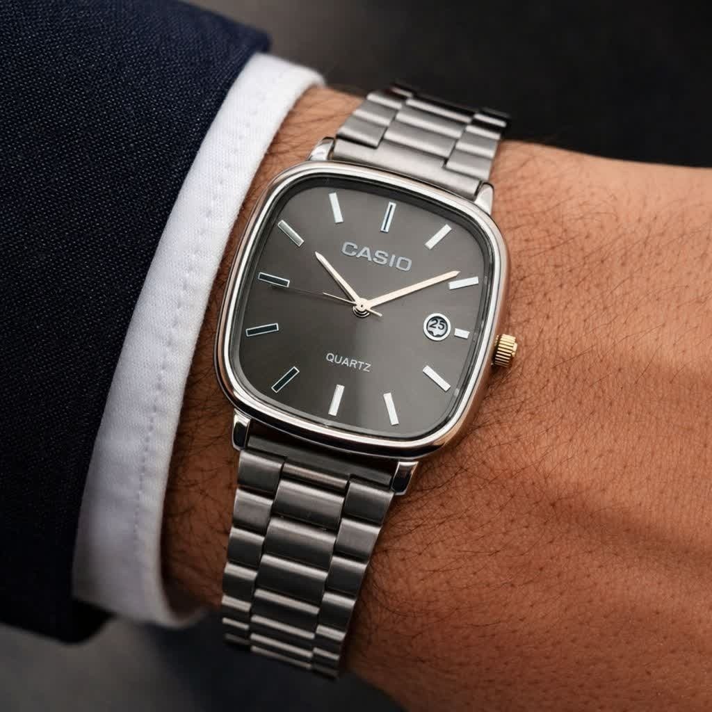 ساعت مچی مردانه کاسیو اولدمانی CASIO ژاپنی صفحه مشکی + جعبه
