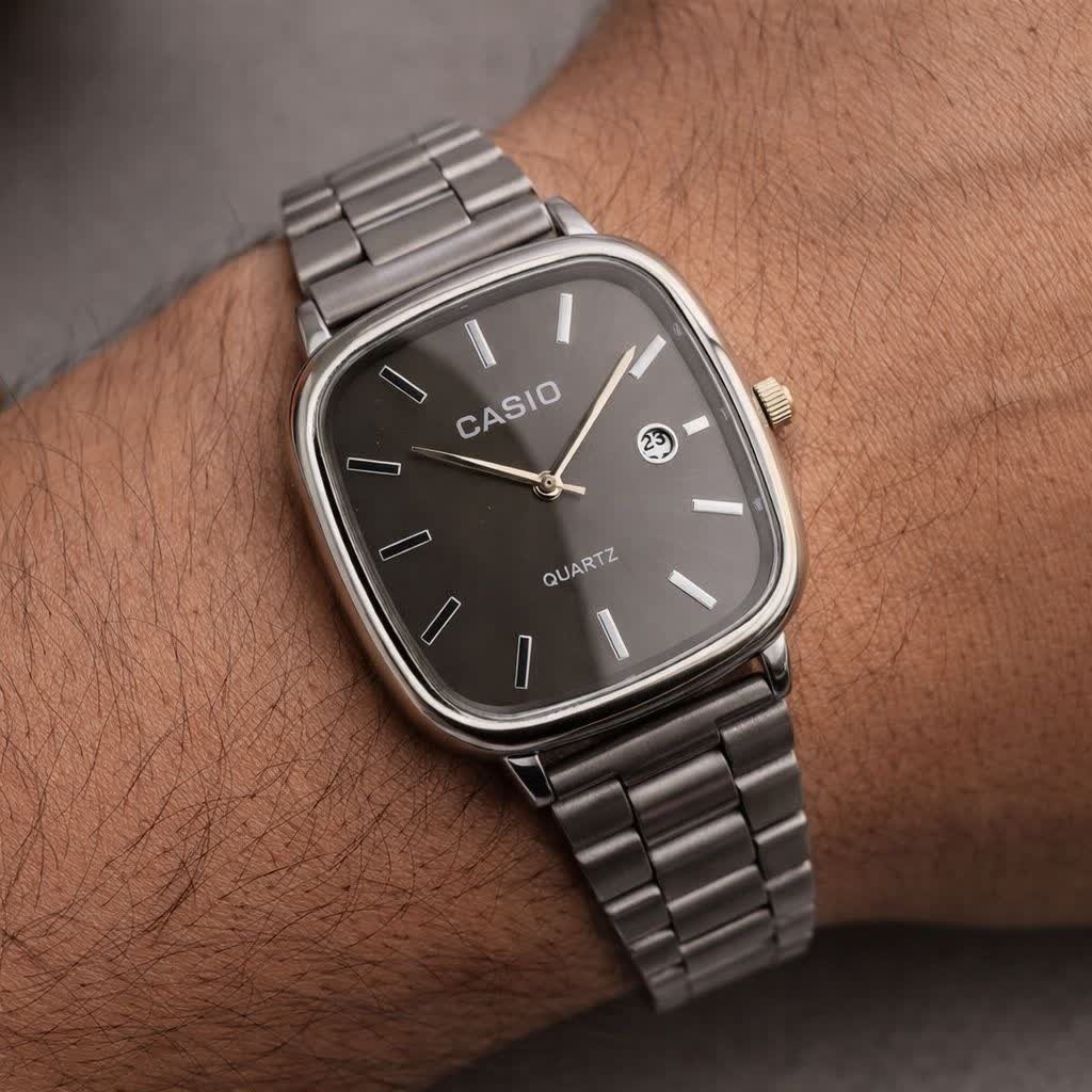 ساعت مچی مردانه کاسیو اولدمانی CASIO ژاپنی صفحه مشکی + جعبه