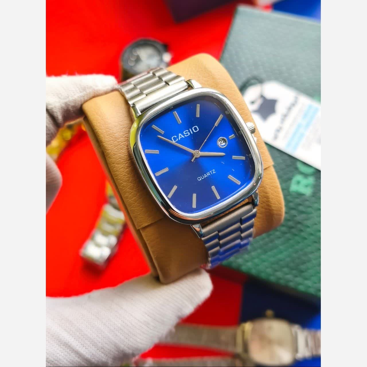 ساعت مچی مردانه کاسیو اولدمانی CASIO ژاپنی صفحه آبی + جعبه