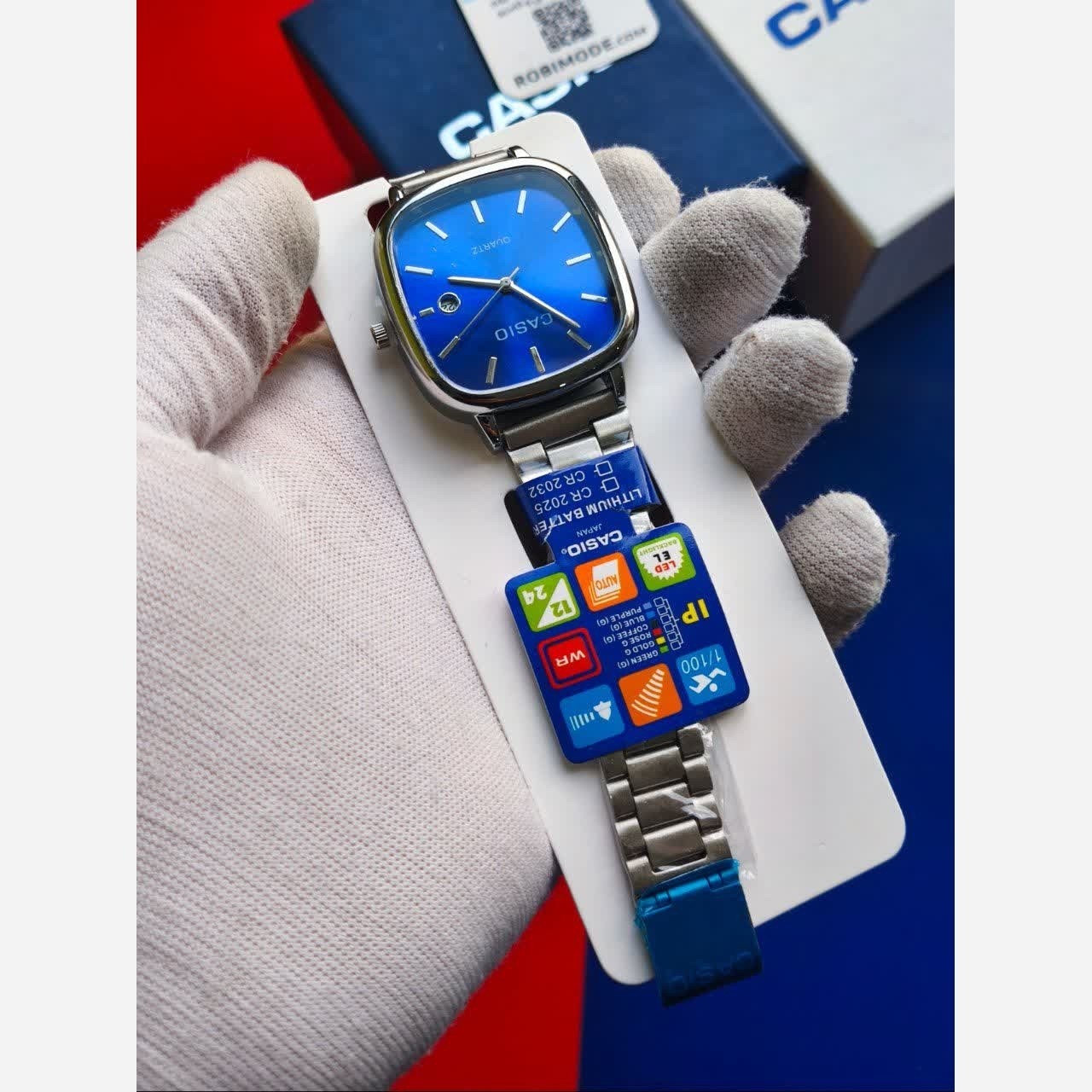 ساعت مچی مردانه کاسیو اولدمانی CASIO ژاپنی صفحه آبی + جعبه