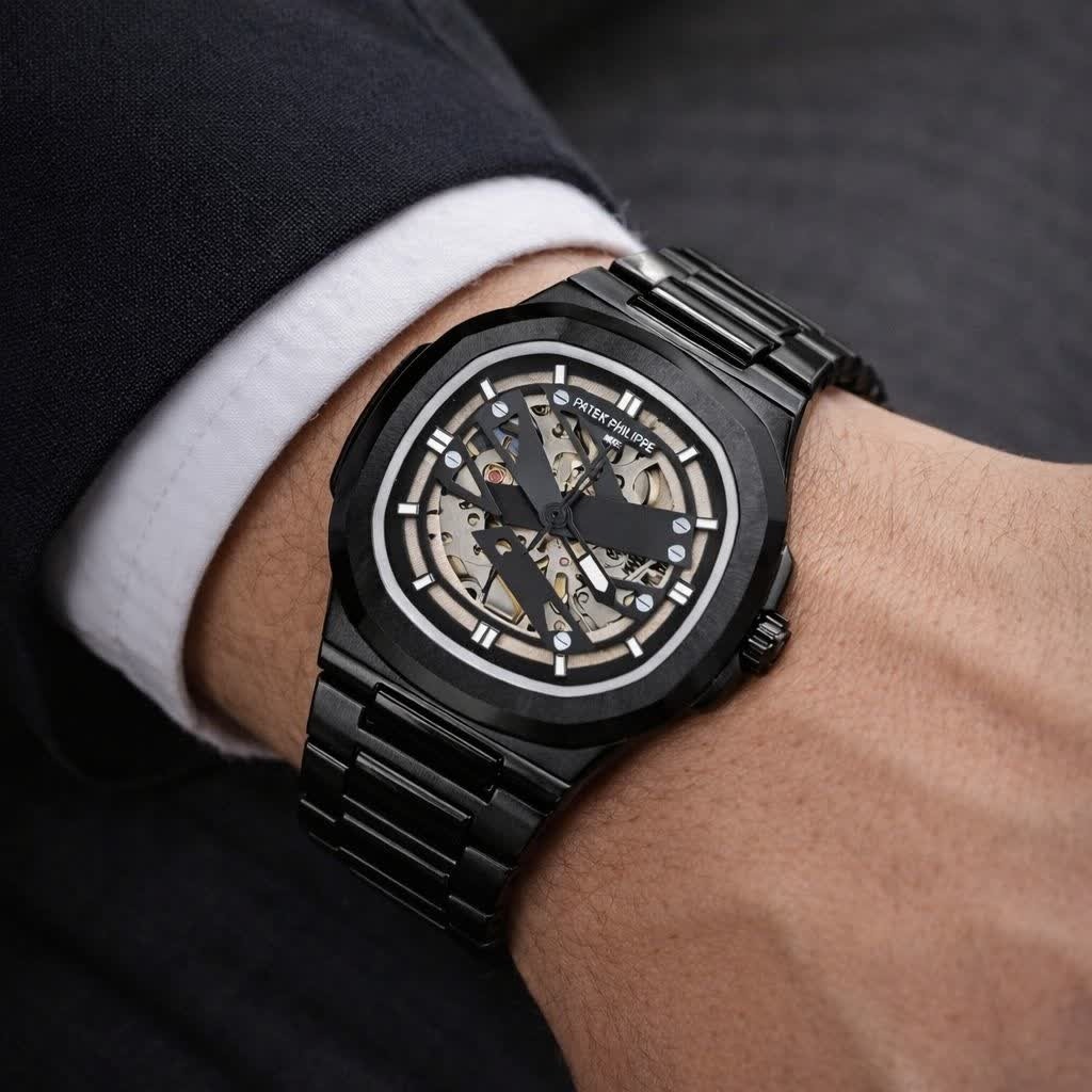 ساعت مچی اتوماتیک مردانه پتک فیلیپ PATEK PHILPPE مشکی مربع قفل مخفی
