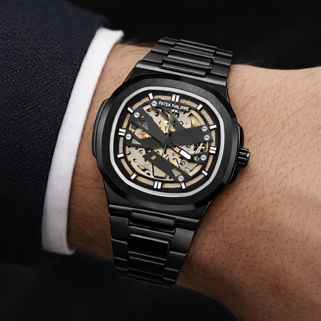 ساعت مچی اتوماتیک مردانه پتک فیلیپ PATEK PHILPPE مشکی مربع قفل مخفی