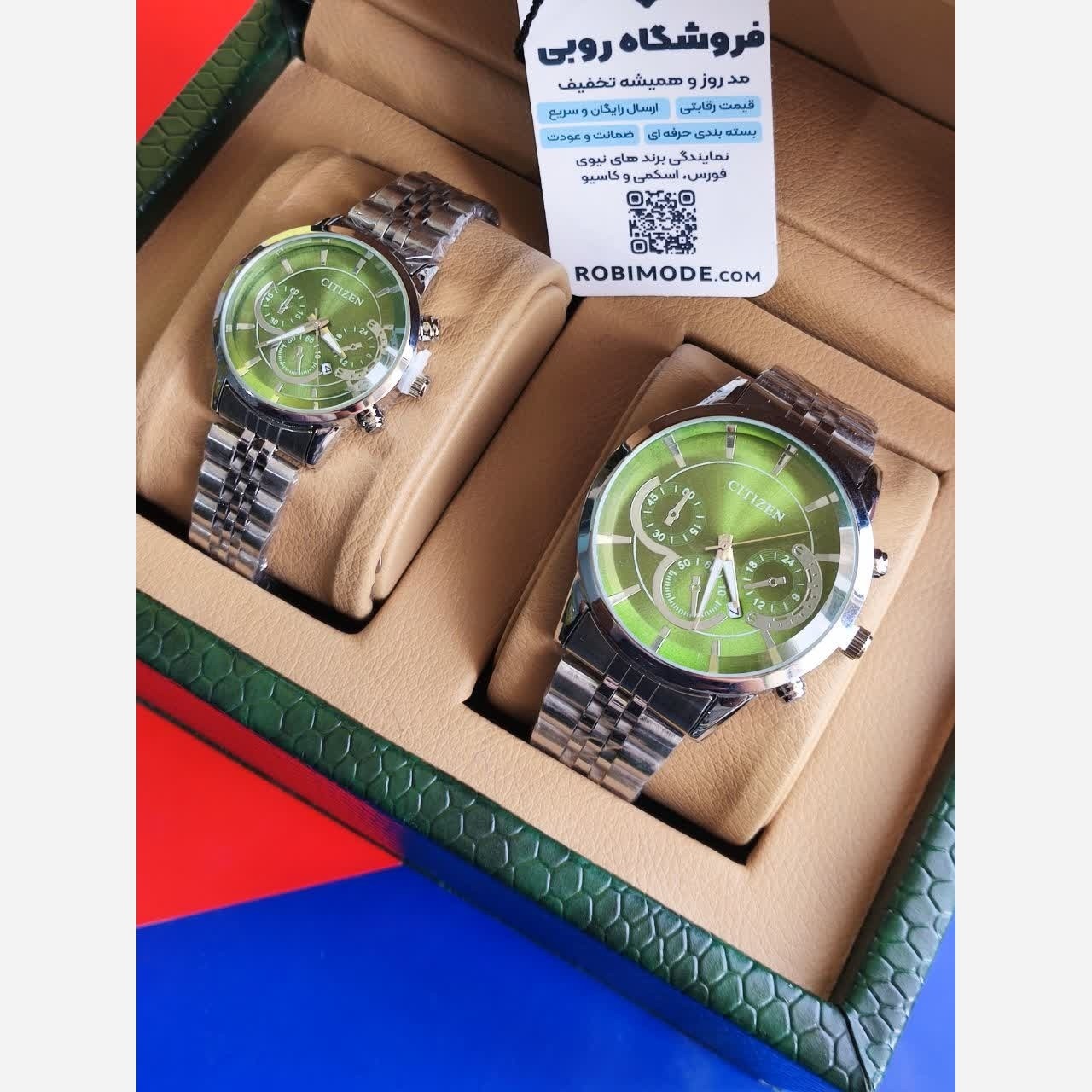 ست ساعت مچی زنانه و مردانه سیتیزن CITIZEN VIP نقره ای سبز