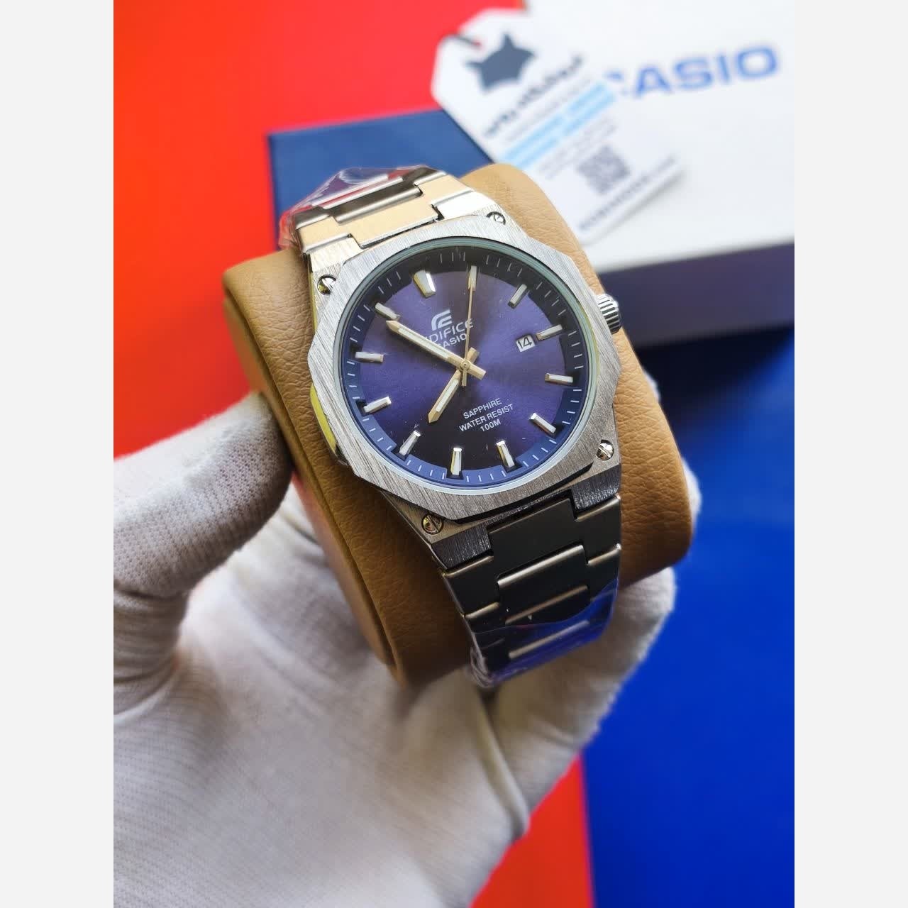 ساعت مچی مردانه کاسیو ادیفایس CASIO EDIFICE استیل آبی + جعبه
