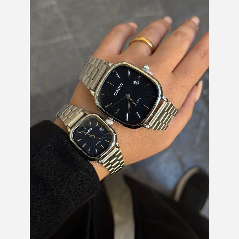ست ساعت مچی زنانه و مردانه کاسیو اولدمانی CASIO صفحه مشکی ژاپنی