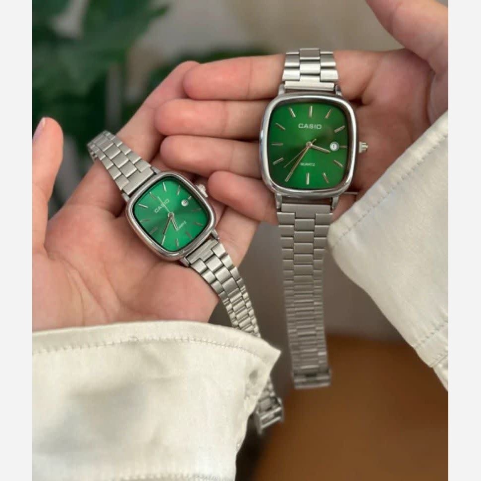 ست ساعت مچی زنانه و مردانه کاسیو اولدمانی CASIO صفحه سبز ژاپنی