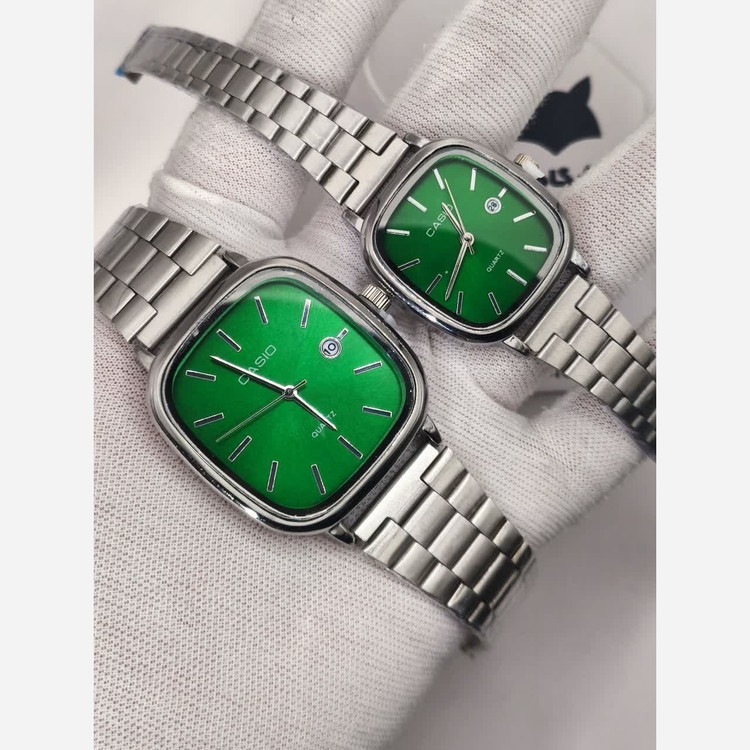 ست ساعت مچی زنانه و مردانه کاسیو اولدمانی CASIO صفحه سبز ژاپنی