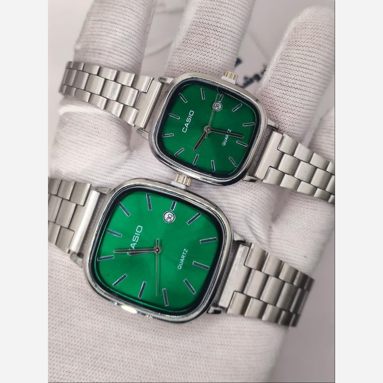 ست ساعت مچی زنانه و مردانه کاسیو اولدمانی CASIO صفحه سبز ژاپنی