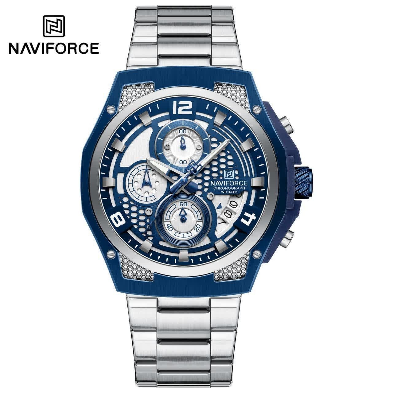 ساعت مچی مردانه کرنوگراف نیوی فورس NAVIFORCE مدل Nf8051 ژاپنی صفحه آبی