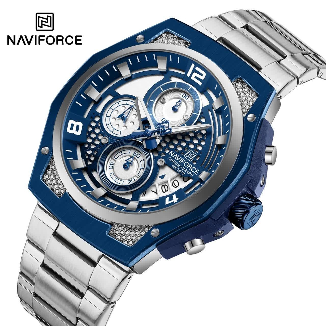 ساعت مچی مردانه کرنوگراف نیوی فورس NAVIFORCE مدل Nf8051 ژاپنی صفحه آبی