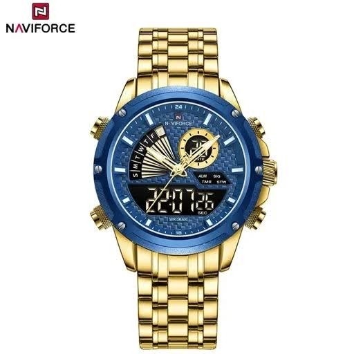 ساعت مچی مردانه عقربه ای و دیجیتال نیوی فورس NAVIFORCE مدل nf9205 موتور ژاپنی طلایی