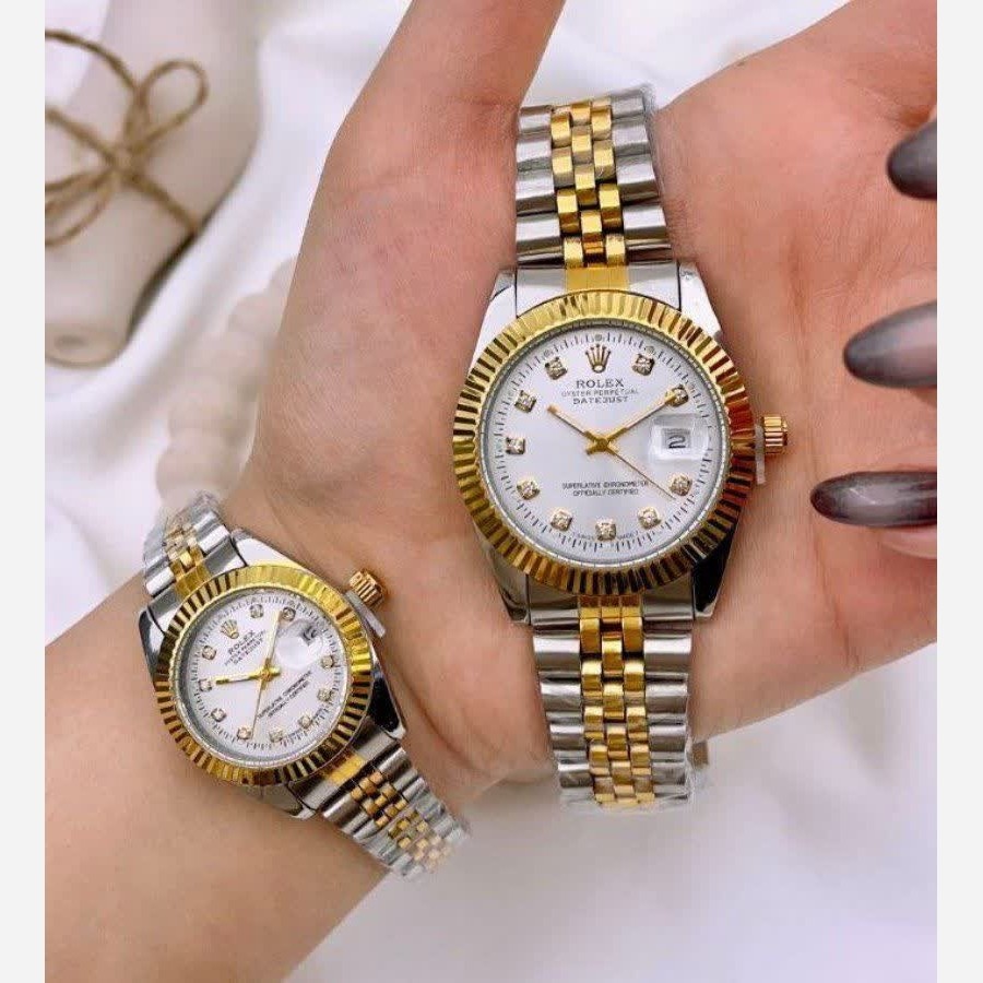 ست ساعت رولکس دیت جاست زنانه و مردانه ROLEX Date just نقره ای رگه طلایی سفید