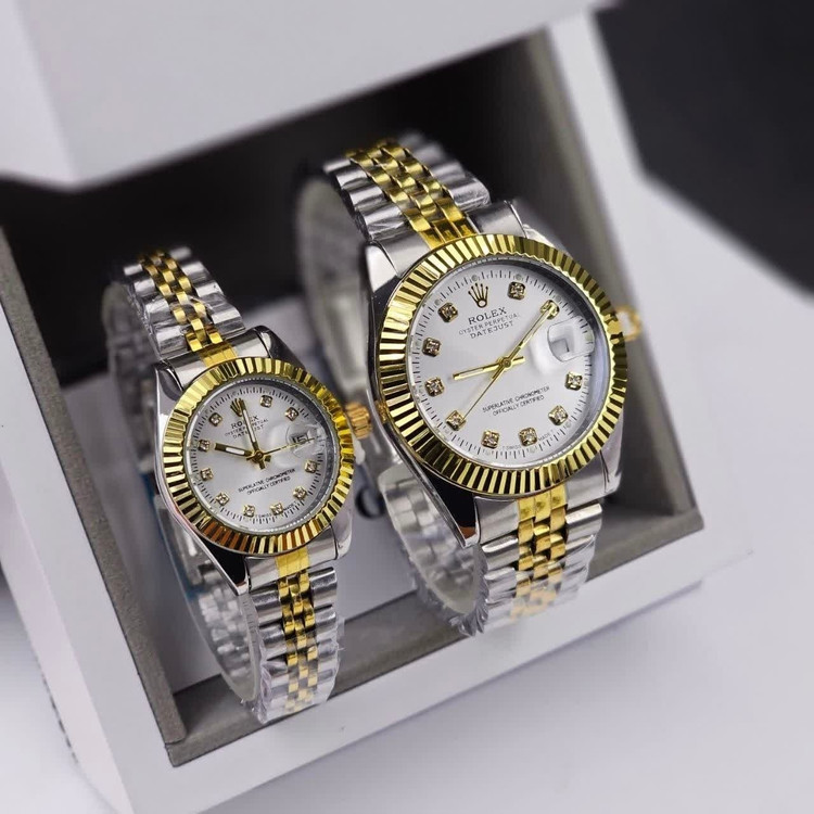 ست ساعت رولکس دیت جاست زنانه و مردانه ROLEX Date just نقره ای رگه طلایی سفید