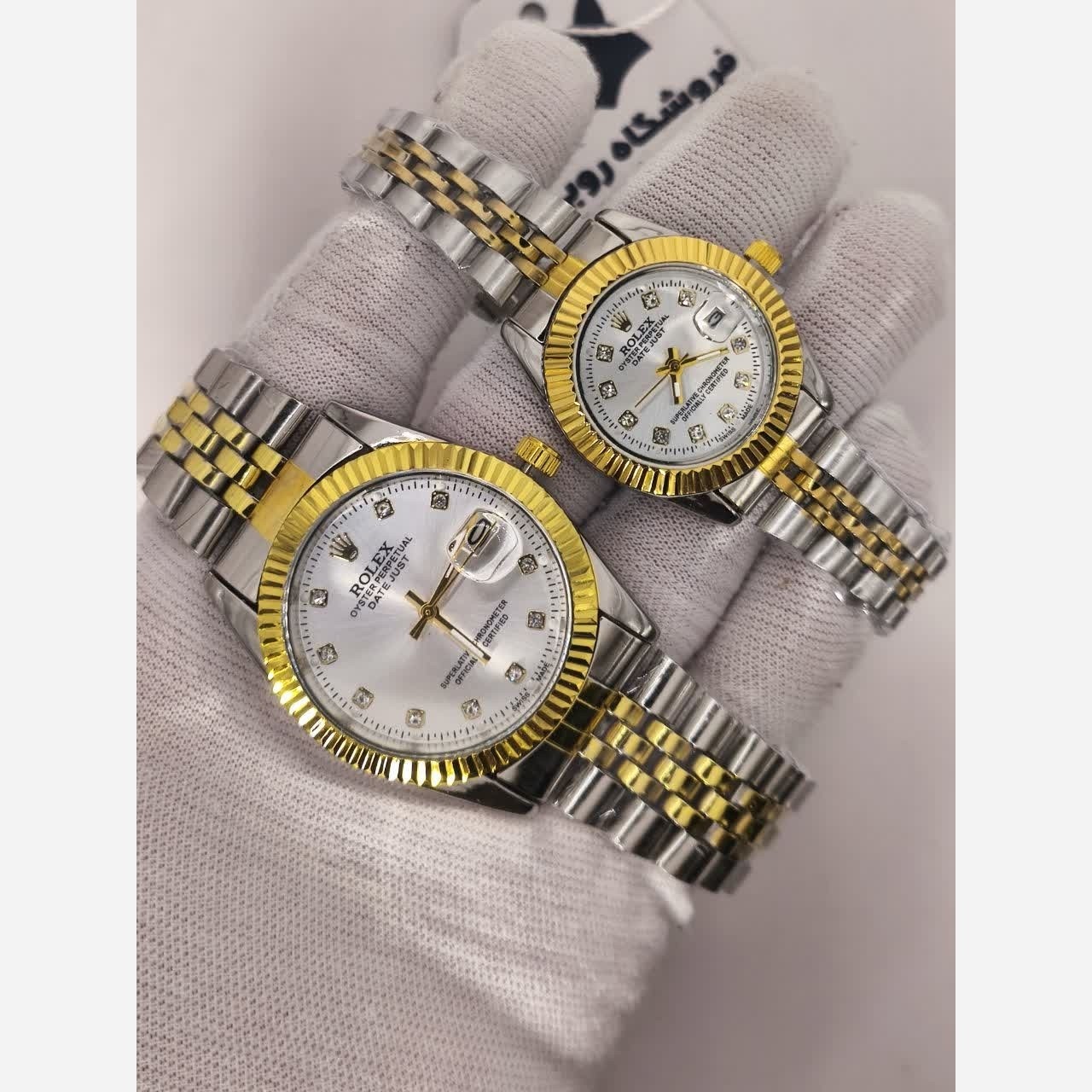 ست ساعت رولکس دیت جاست زنانه و مردانه ROLEX Date just نقره ای رگه طلایی سفید