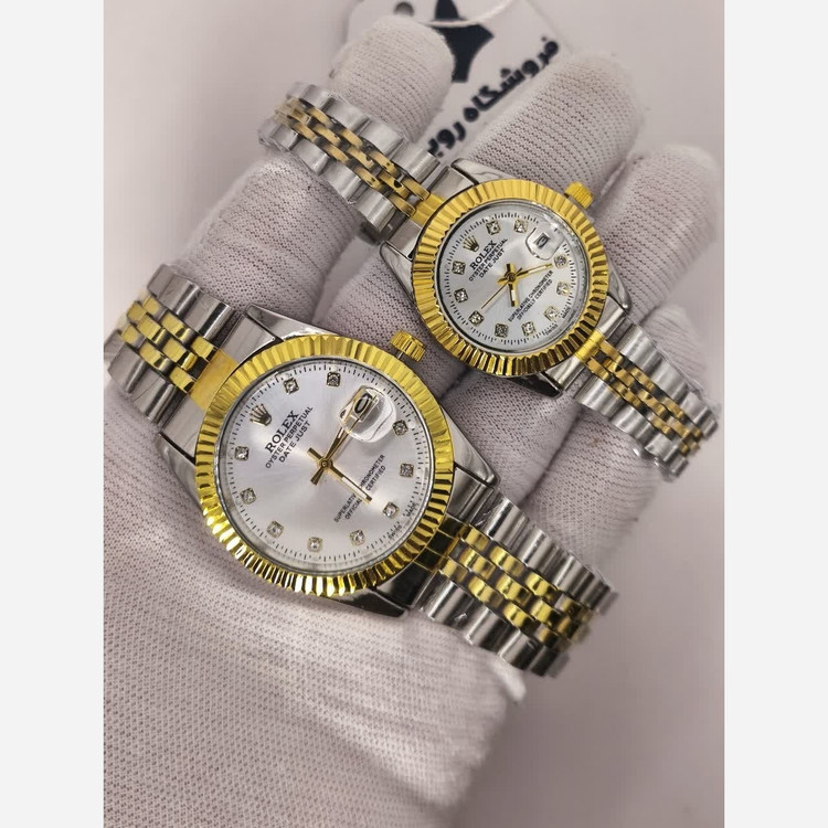 ست ساعت رولکس دیت جاست زنانه و مردانه ROLEX Date just نقره ای رگه طلایی سفید
