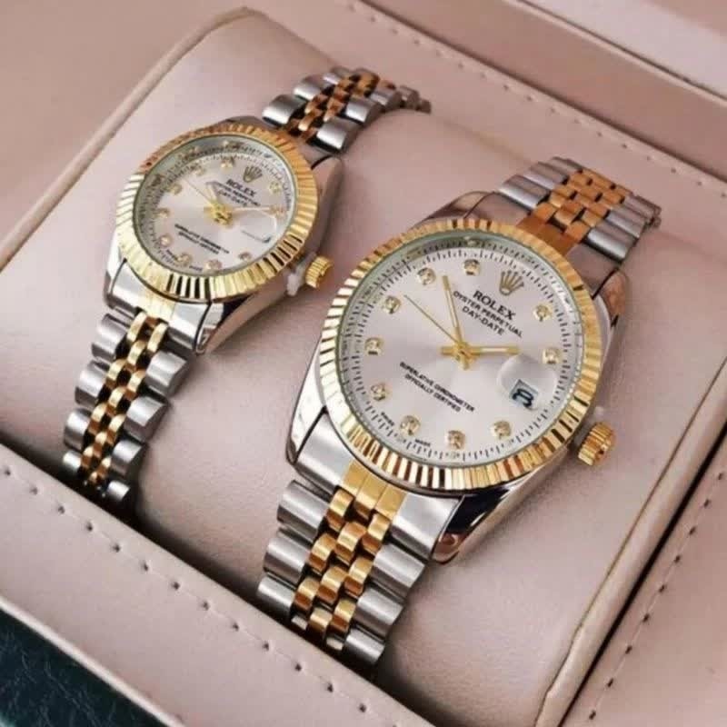 ست ساعت رولکس دیت جاست زنانه و مردانه ROLEX Date just نقره ای رگه طلایی سفید