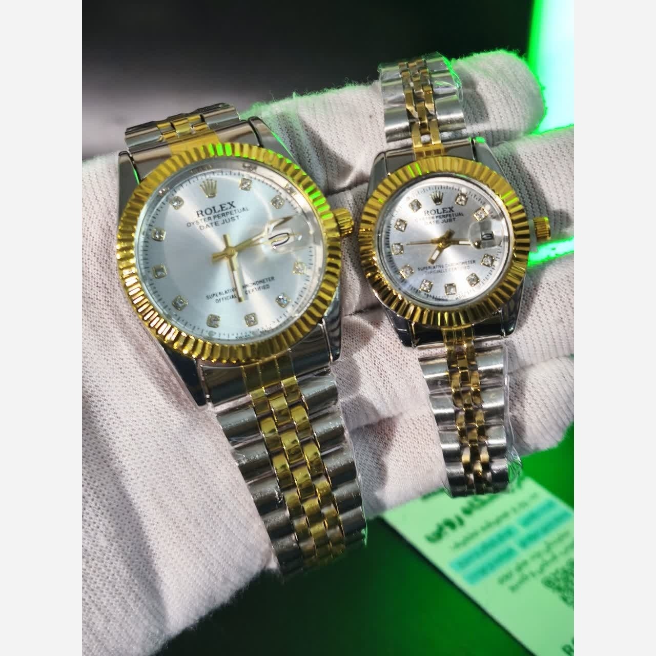 ست ساعت رولکس دیت جاست زنانه و مردانه ROLEX Date just نقره ای رگه طلایی سفید