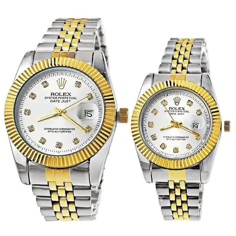 ست ساعت رولکس دیت جاست زنانه و مردانه ROLEX Date just نقره ای رگه طلایی سفید