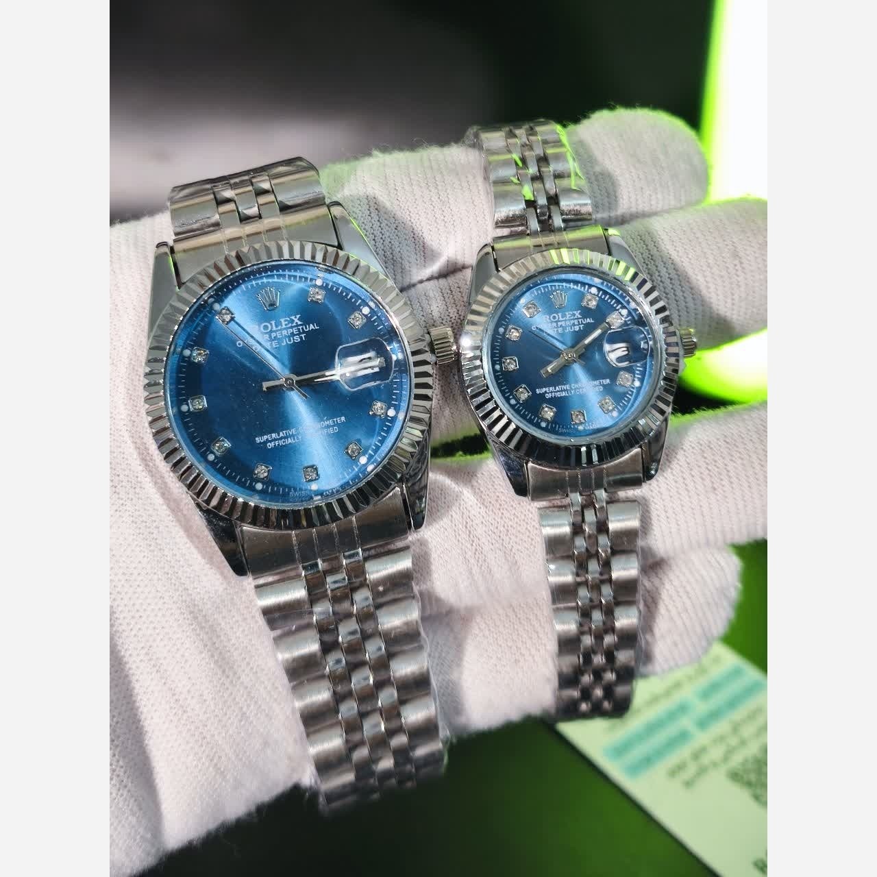 ست ساعت رولکس دیت جاست زنانه و مردانه ROLEX Date just نقره ای آبی