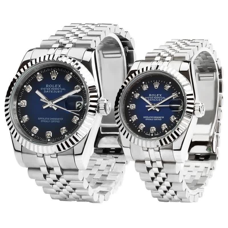 ست ساعت رولکس دیت جاست زنانه و مردانه ROLEX Date just نقره ای آبی