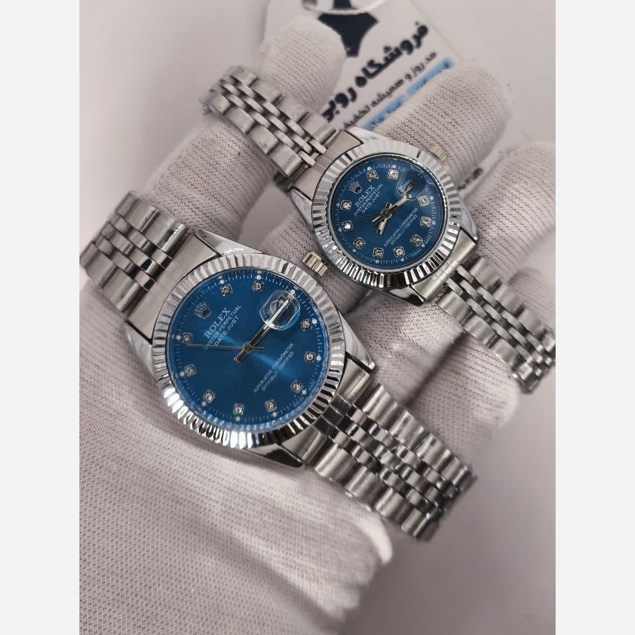 ست ساعت رولکس دیت جاست زنانه و مردانه ROLEX Date just نقره ای آبی