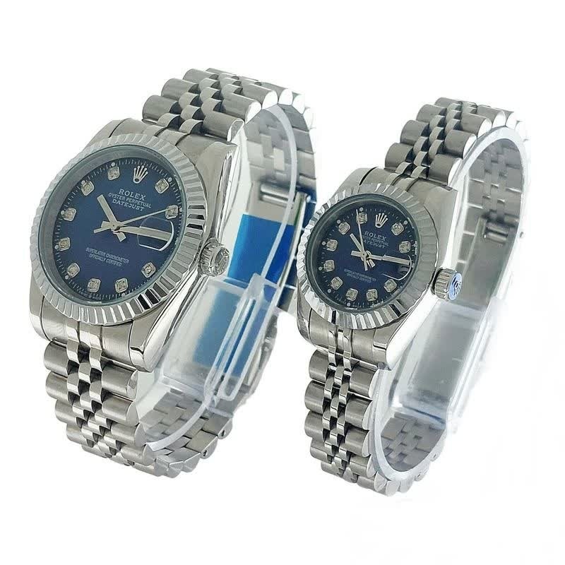 ست ساعت رولکس دیت جاست زنانه و مردانه ROLEX Date just نقره ای آبی