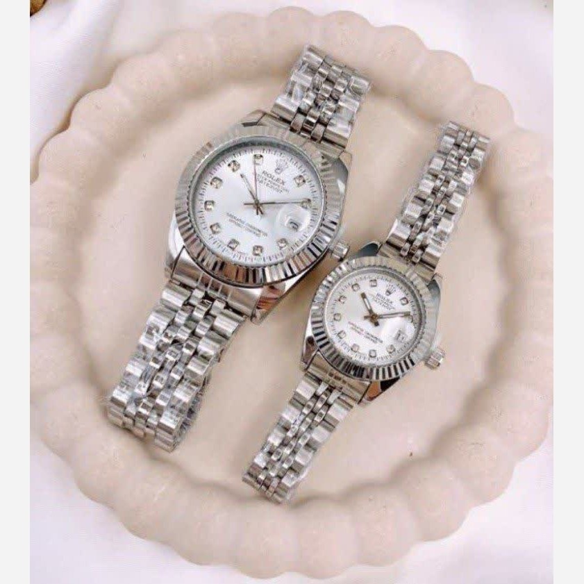 ست ساعت رولکس دیت جاست زنانه و مردانه ROLEX Date just نقره ای سفید