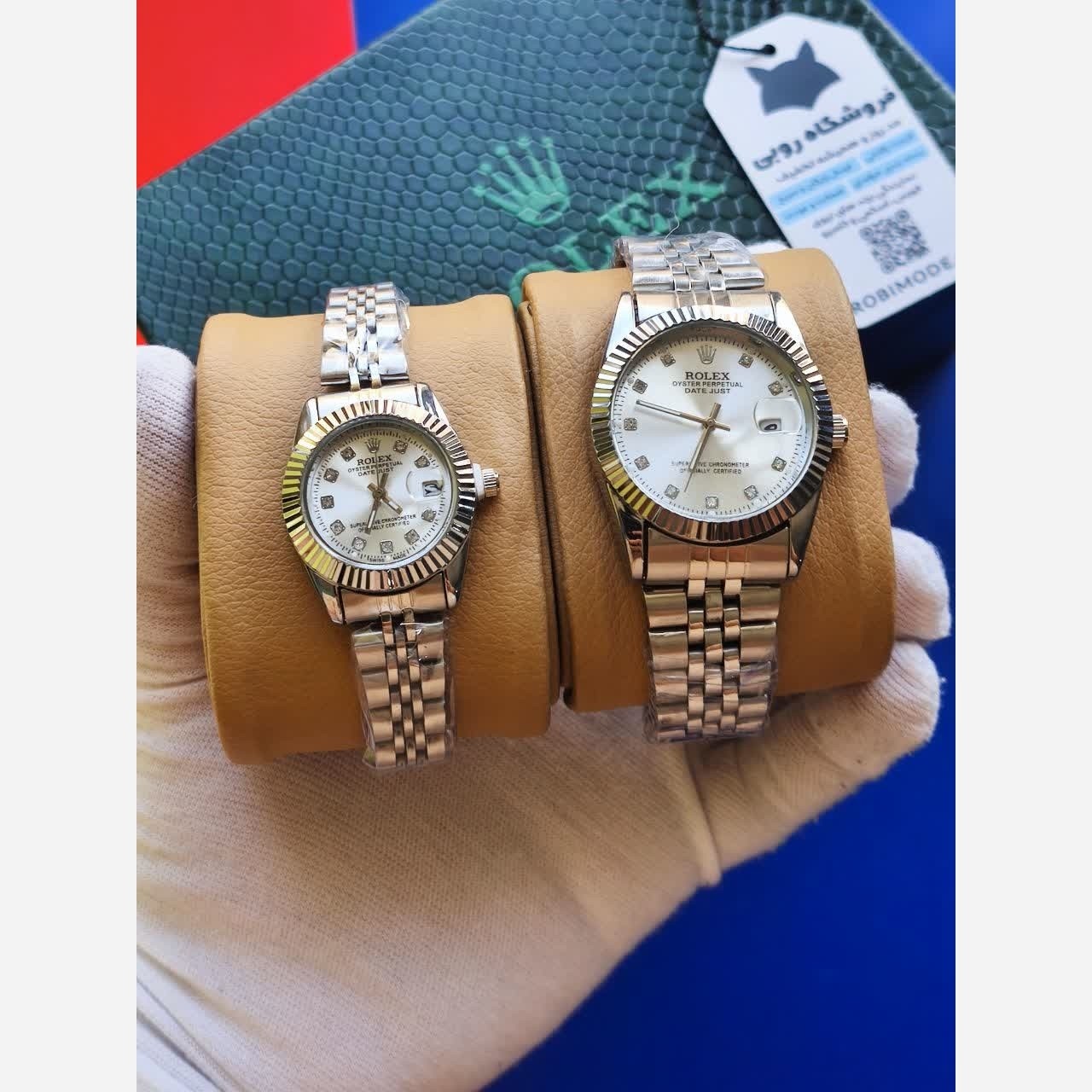 ست ساعت رولکس دیت جاست زنانه و مردانه ROLEX Date just نقره ای سفید