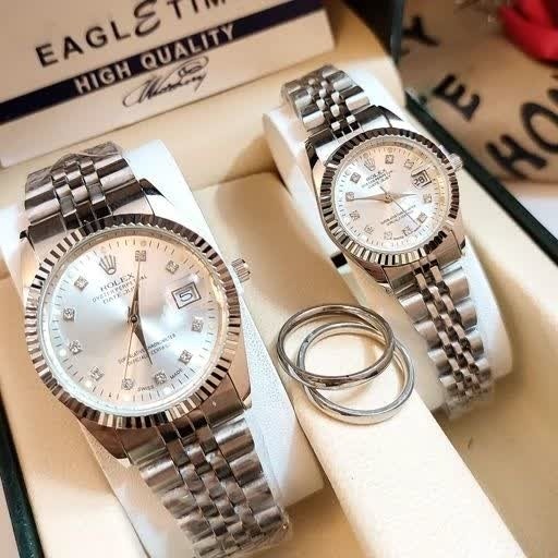 ست ساعت رولکس دیت جاست زنانه و مردانه ROLEX Date just نقره ای سفید