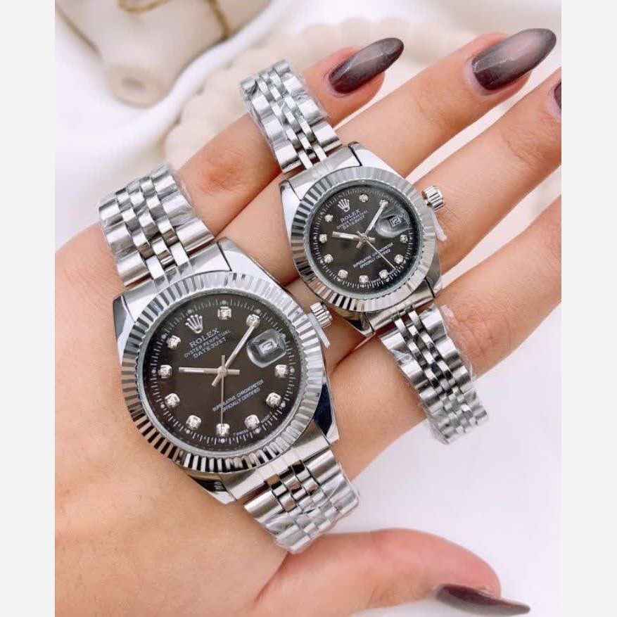 ست ساعت رولکس دیت جاست زنانه و مردانه ROLEX Date just نقره ای مشکی