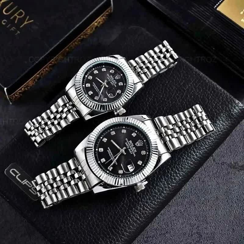 ست ساعت رولکس دیت جاست زنانه و مردانه ROLEX Date just نقره ای مشکی