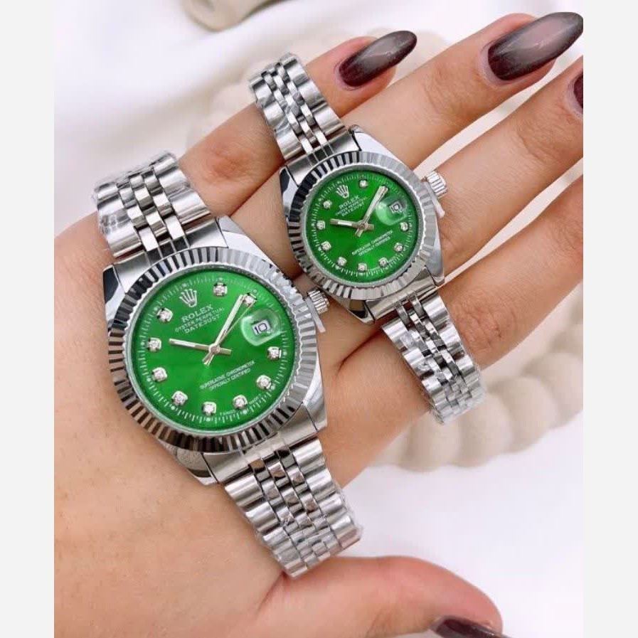 ست ساعت رولکس دیت جاست زنانه و مردانه ROLEX Date just نقره ای سبز
