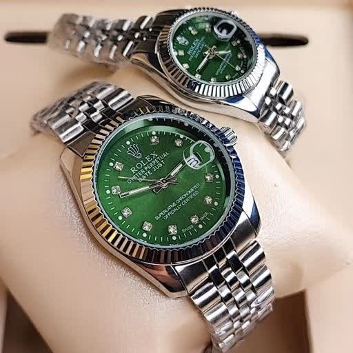 ست ساعت رولکس دیت جاست زنانه و مردانه ROLEX Date just نقره ای سبز