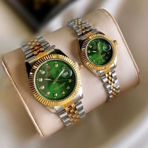 ست ساعت رولکس دیت جاست زنانه و مردانه ROLEX Date just رگه طلایی سبز