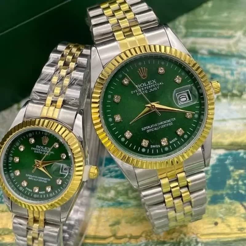 ست ساعت رولکس دیت جاست زنانه و مردانه ROLEX Date just رگه طلایی سبز