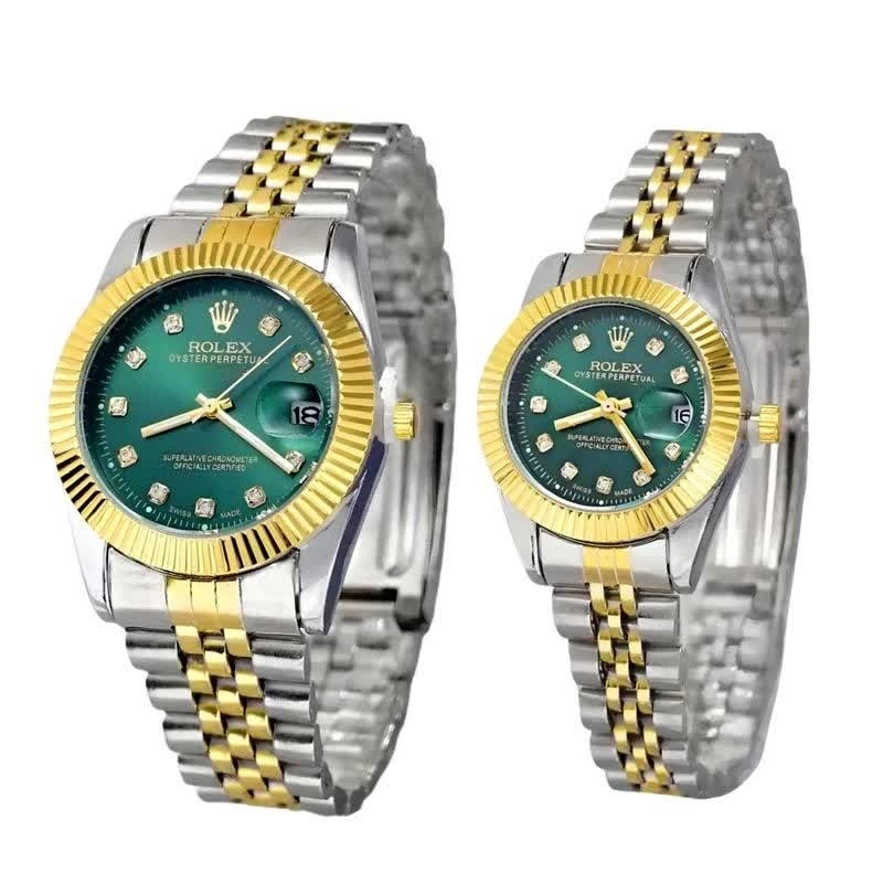 ست ساعت رولکس دیت جاست زنانه و مردانه ROLEX Date just رگه طلایی سبز